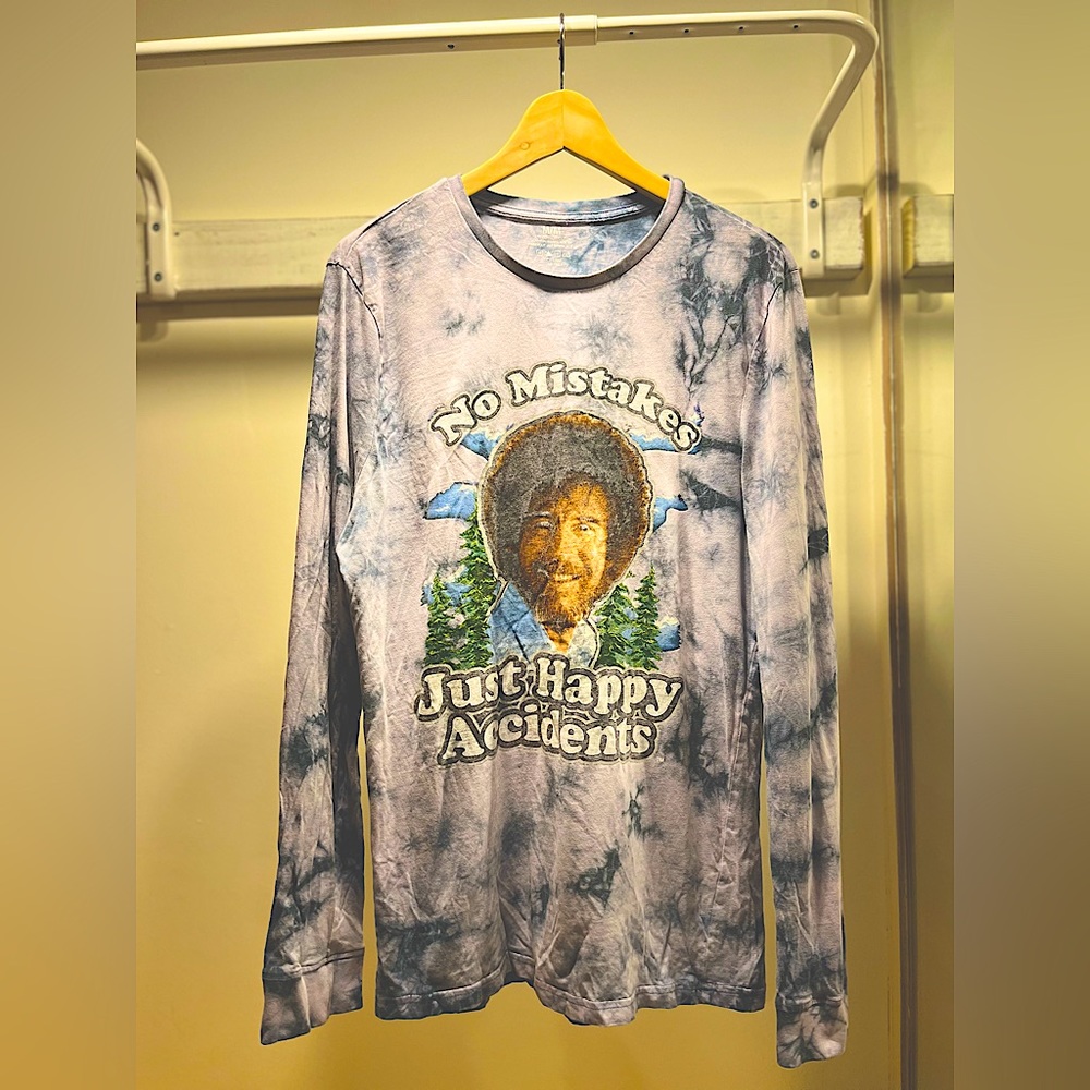 Vintage Bob Ross ‘no mistakes just happy accidents’ the dye long sleeve, med